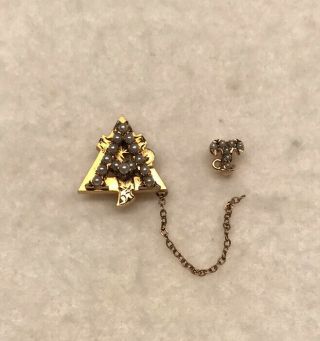 Vintage Alpha Gamma Delta Sorority Pin And Upsilon Chapter Pin With Pearls