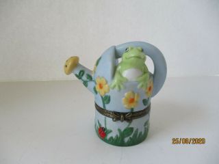 Collectible Trinket Box - Watering Can With Frog And Flowers
