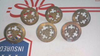 6 Ornate Antique Vintage Cast Brass Dresser Cabinet Knobs 1.  5 " Diameter