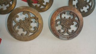 6 Ornate Antique Vintage Cast Brass Dresser Cabinet Knobs 1.  5 