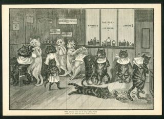 1893 Antique Print Of Cats By Louis Wain