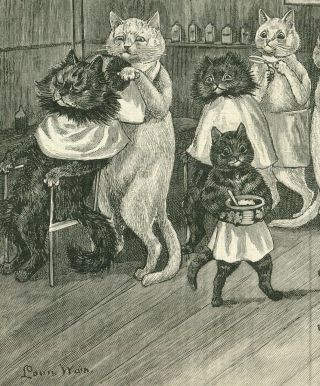 1893 Antique Print of Cats by Louis Wain 2