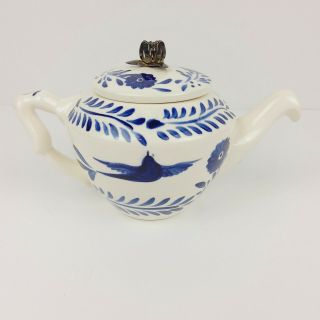 Los Castillo Vintage Teapot Silver Flower Blue White Pottery Handpainted Rare