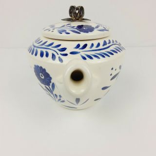 Los Castillo Vintage Teapot Silver Flower Blue White Pottery Handpainted Rare 3