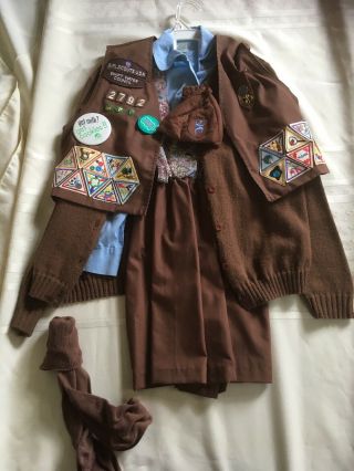 Vintage Mid 1990s Brownie Girl Scout Uniform Entire Outfit And Badges 279