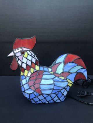 Vintage Mosaic Stained Glass Chicken Hen Rooster Accent Table Lamp Tiffany Style