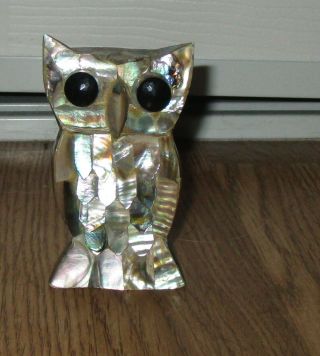 Vintage Mid Century Modern Owl Mother Of Pearl / Abalone Figurine