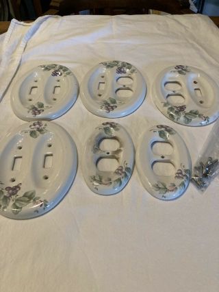 Vintage Porcelain Ceramic Light Switch Cover Plates Set Of 2 Hand Painted Floral