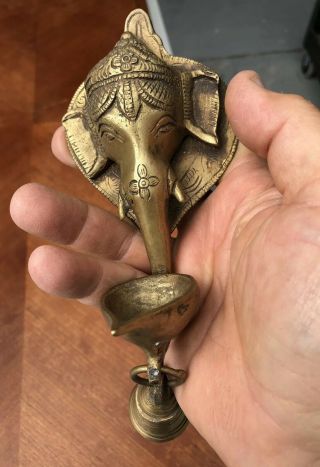 Bronze Ganesh Elephant God Temple Butter Lamp Statue Figure Antique Patina