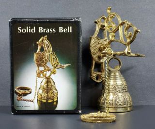 Vintage Ornate Solid Brass Hanging Pull Chain Dinner Door Bell Wall Mount Nos