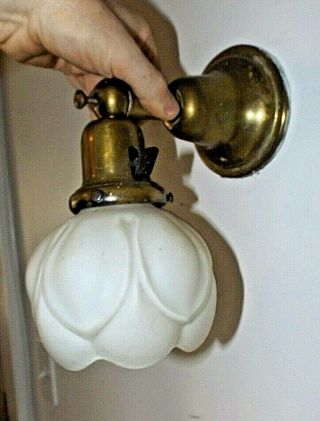 Antique 1900s Victorian Brass Wall Sconce Light Fixture W/flower Shade Hubbell