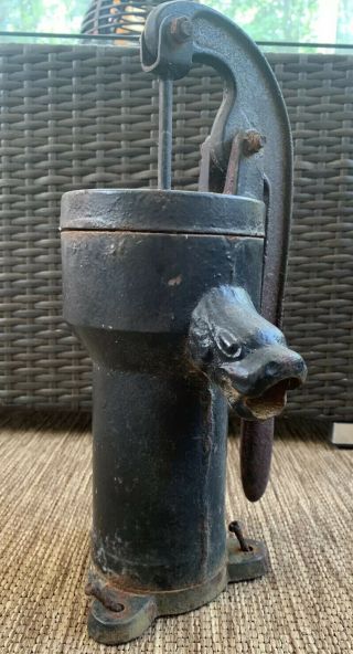 Vintage Rare Garden Hand Water Pump Animal Head Spout 14 " Tall Cast Iron