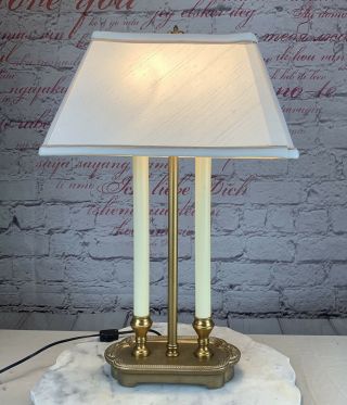 Vintage Robert Abbey - polished brass double candlestick Bouillotte Table lamp. 3