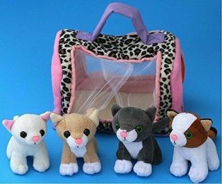 Meowing Kitties - Set Of 4 Kittens / Cats With Carrier