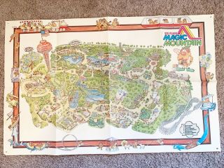Vintage Six Flags Magic Mountain Park Map Souvenir Poster 40”x25.  5”