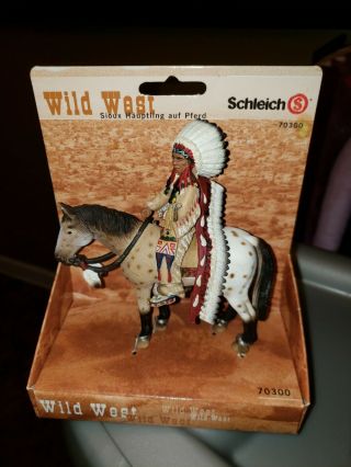 Rare 2005 Schleich Wild West Series Sioux Indian Chief On Horse Figure