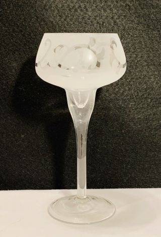 Frosted Etched Glass Stemmed Votive Tea Light Candle Holder