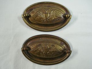 2 Antique Furniture Drawer Pulls Handles Brass Eagle Star Shield Federal Style