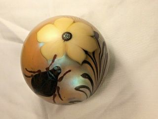 Vintage 1976 Orient And Flume Iridescent White Flower Beetle Paperweight Signed 2