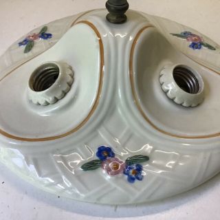Vintage porcelain 3 lite floral flush mount ceiling light lamp fixture porcelier 3