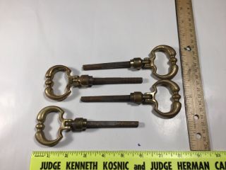 Antique Set Of 4 Solid Brass Mortise Door Knobs Handles Hoops Pulls Hanging