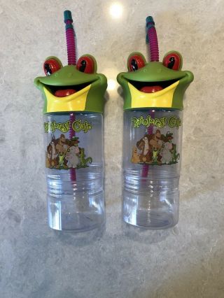 2 - Rainforest Cafe Frog Souvenir 3d Storage Cup Water Bottles W/ Handle