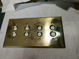 Antique Vintage Heavy Brass Push - Button Light Switch Wall Plate 4 Gang