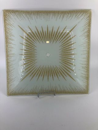 Vtg Mid Century Modern Square Frosted Ceiling Light Shade/fixture Gold Atomic