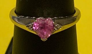 Vintage 10k Gold Heart Red Gem " I Love You " Diamond Accent Promise Ring Sz 6.  75