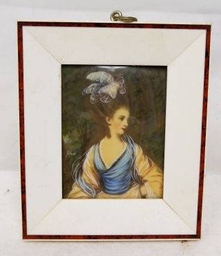 Antique Vintage French Miniature Portrait Painting Framed Signed Silver