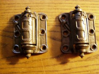 Set Of 2 - Matched Antique Cast Iron Victorian Spring Loaded Screened Door Hinge
