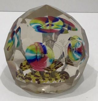 Antique Bohemian Facet Cut Glass Paperweight Floral Rare Engraved Initials Jh