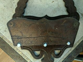 Antique Carved Wood Victorian Eastlake Folk Art Walnut Wall Pocket 3