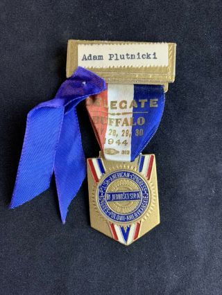 Vintage 1944 Polish American Congress Delegate Badge Medal Buffalo York