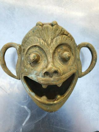 Brass Monkey Statue Vintage Brass Patina Bronze Vtg Antique Old Ashtray Trinket