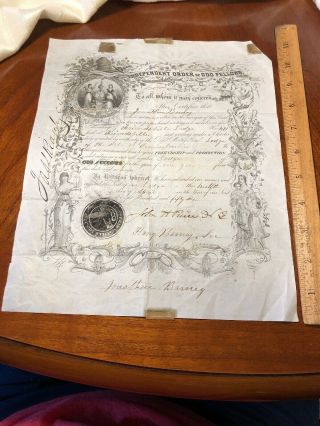 1856 Independent Order Of Odd Fellows Lodge 411? Friendsville Pa Membership