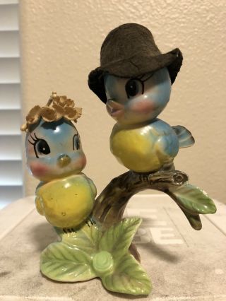 Vintage Lefton Norcrest Bluebirds On Branch Flowers Couple Figurine