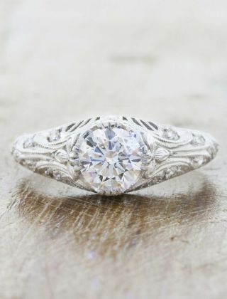 Vintage Art Deco 1.  00 Ct Round Diamond 14k White Gold Fn Engagement Wedding Ring