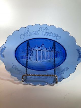 Vintage Avon Mount Vernon George And Martha Washington Cobalt Blue Oval Plate