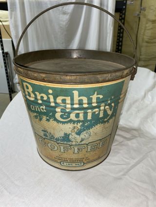 4 Lb.  Vintage Bright And Early Coffee Tin Handle/lid Duncan Coffee Co.