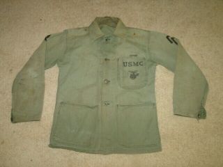 Vintage 40s Wwii Usmc Us Militaria Hbt Herringbone Trousers Jacket Sz M
