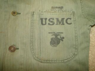 Vintage 40s WWII USMC US Militaria HBT Herringbone Trousers jacket Sz M 2