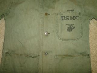 Vintage 40s WWII USMC US Militaria HBT Herringbone Trousers jacket Sz M 3