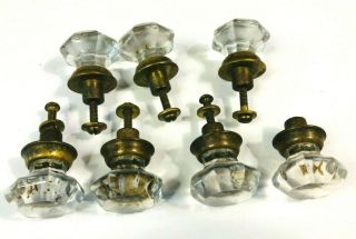 Set Of 7 Antique Victorian Glass & Brass Draw Pull Cabinet Knob Hardware Gc