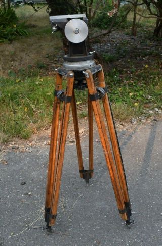 Vtg Arri Ball Camera Head W/ Heavy Wooden Tripod West Germany