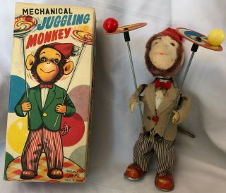 Vintage Trade Mark Alps Mechanical Juggling Monkey Box Made In Japan