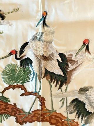 Large 49”x24” Vintage Chinese Silk Embroidery Panel Cranes - In Packaging