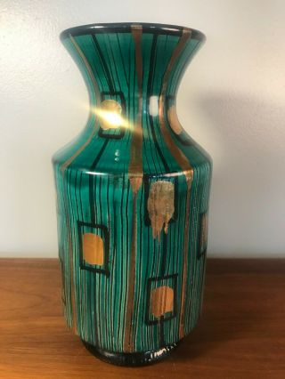Vintage Italian Ceramic Vase Emerald Green & Gold Glaze Bitossi? Londi Italy
