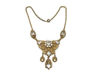 Antique Czech Brass And Glass Ornate Necklace