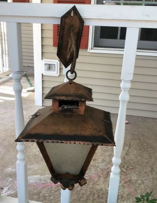 Vintage Arts And Crafts Copper Outdoor Wall Hanging Light Fixture
